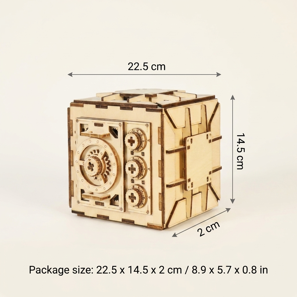 Secret Code puzzle box size guide - package 22.5 x 14.5 x 2 cm (8.9 x 5.7 x 0.8 in)