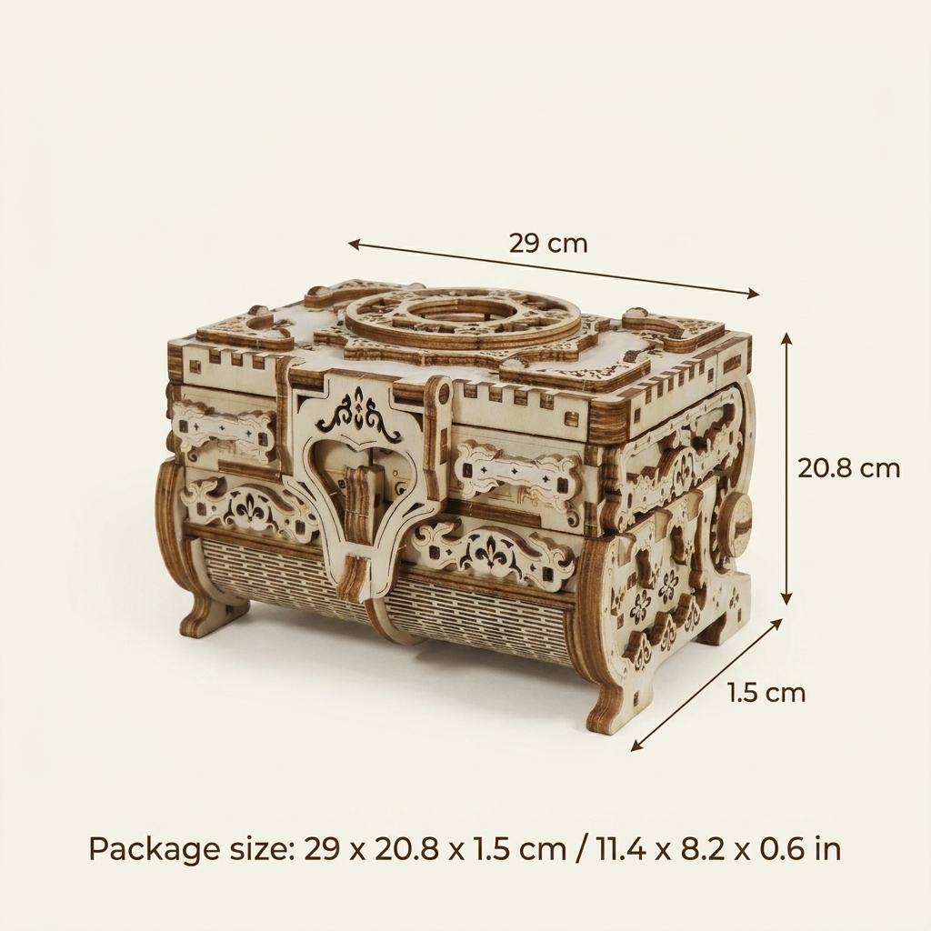 Antique keepsake box size guide - package 29 x 20.8 x 1.5 cm (11.4 x 8.2 x 0.6 in)